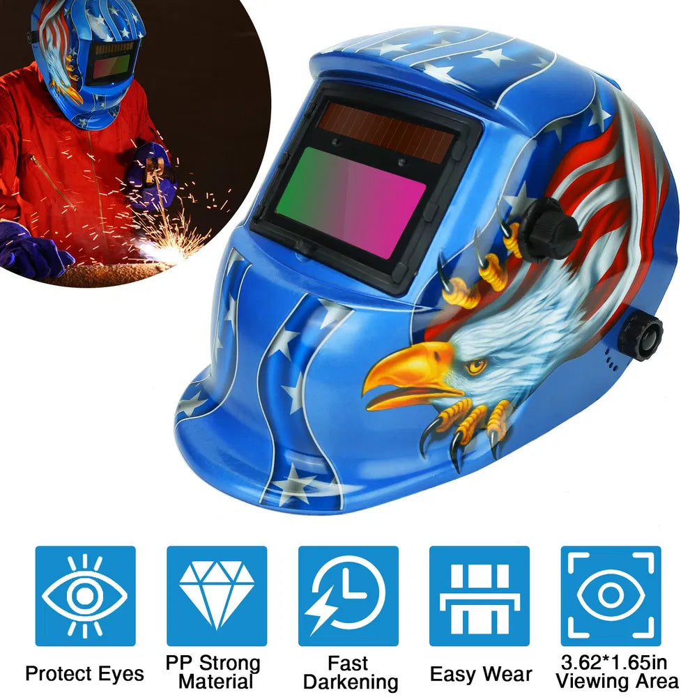 Solar Powered Auto Darkening Welding Helmet with Adjustable Shade 9-13 - Blue