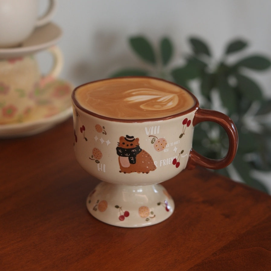 Antique Caramel Cat Ceramic Goblet - Cartoon Anime Design, 250ML