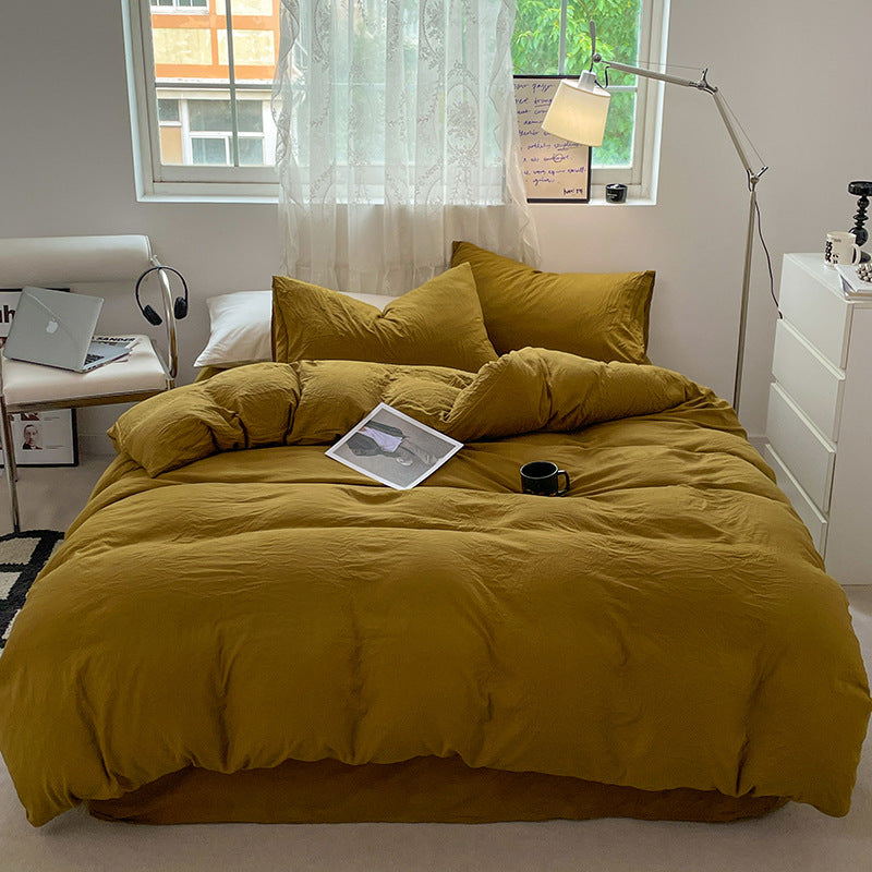 Solid Color Cotton Bed Sheet Set - Soft Washed Bedding Includes Quilt Cover & Pillowcases