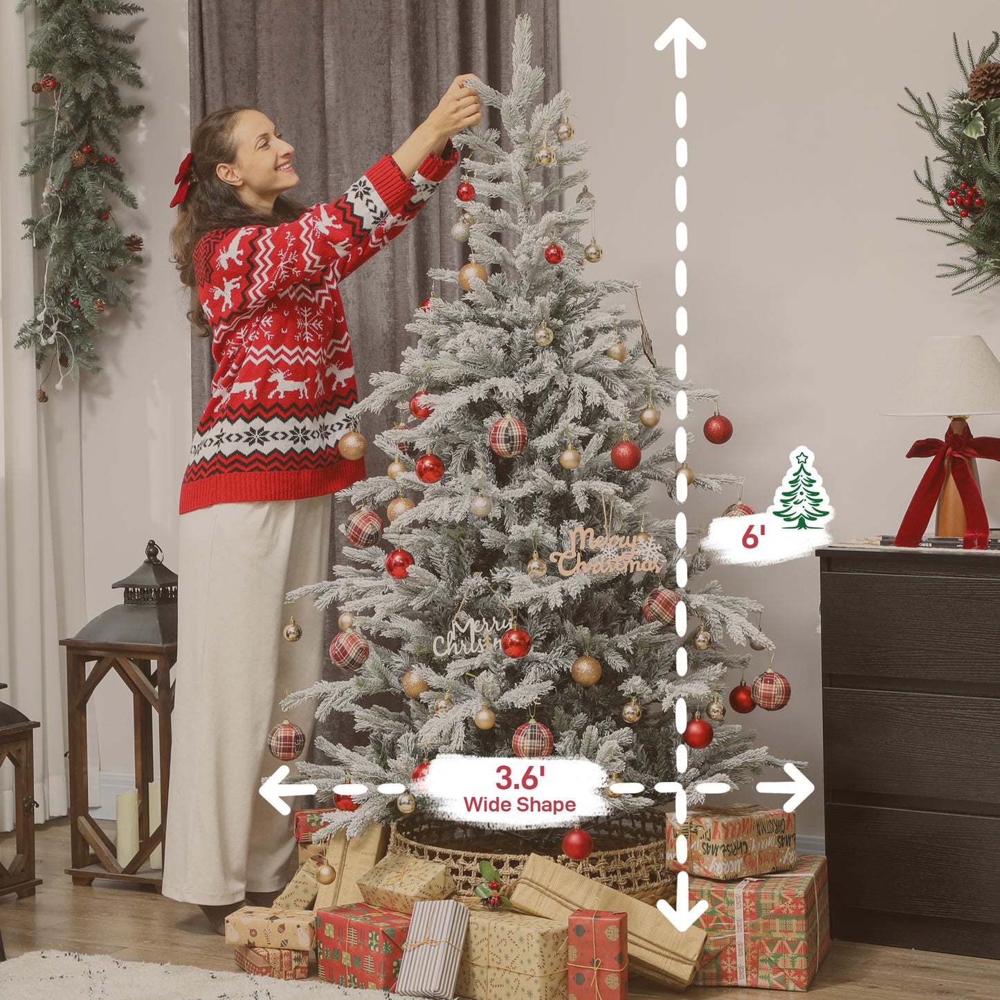 6 ft Artificial Christmas Tree - Realistic Frosted Spruce, Easy Assembly