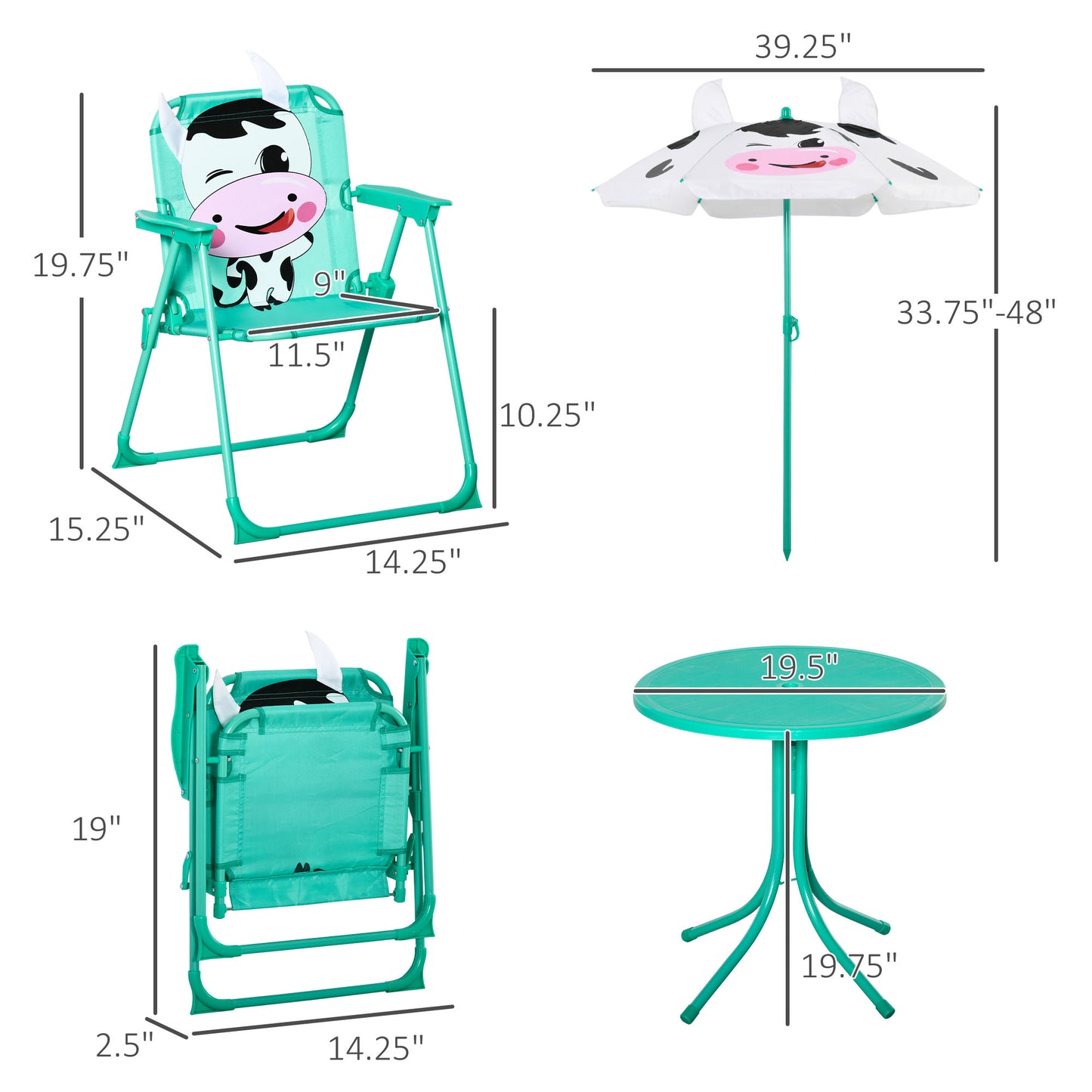 Kids Outdoor Table and Chair Set with Adjustable Umbrella - White