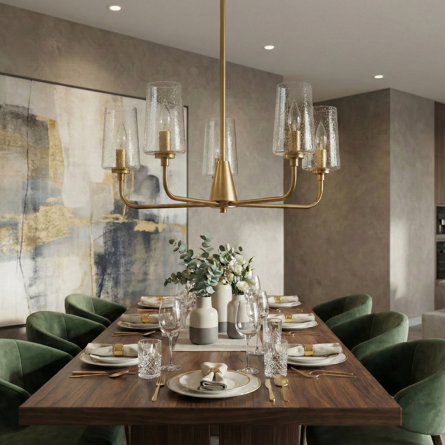 Dazzle Five Lights Chandelier With Clear Seeded Glass -Satin Brass