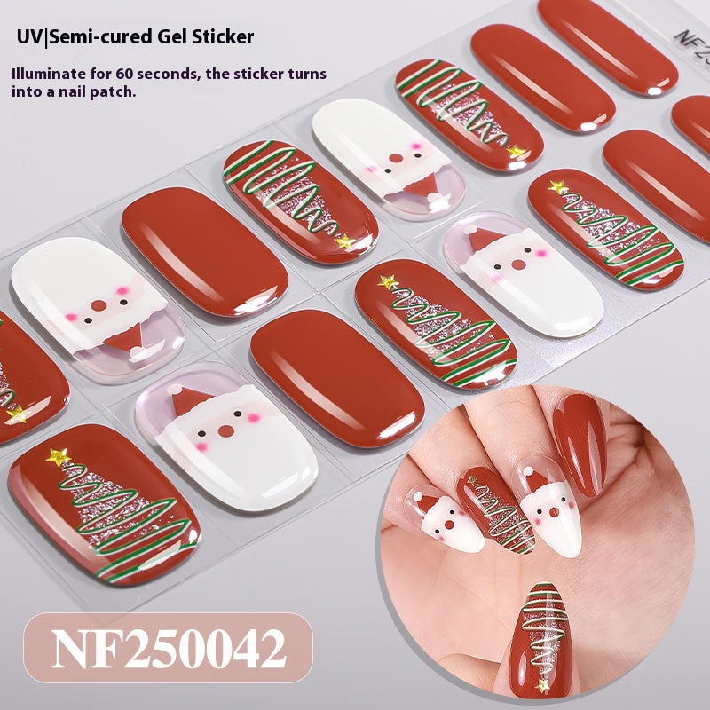 Semi-Cured Christmas Nail Stickers - Gel Nail Art Decals for Holiday Manicure