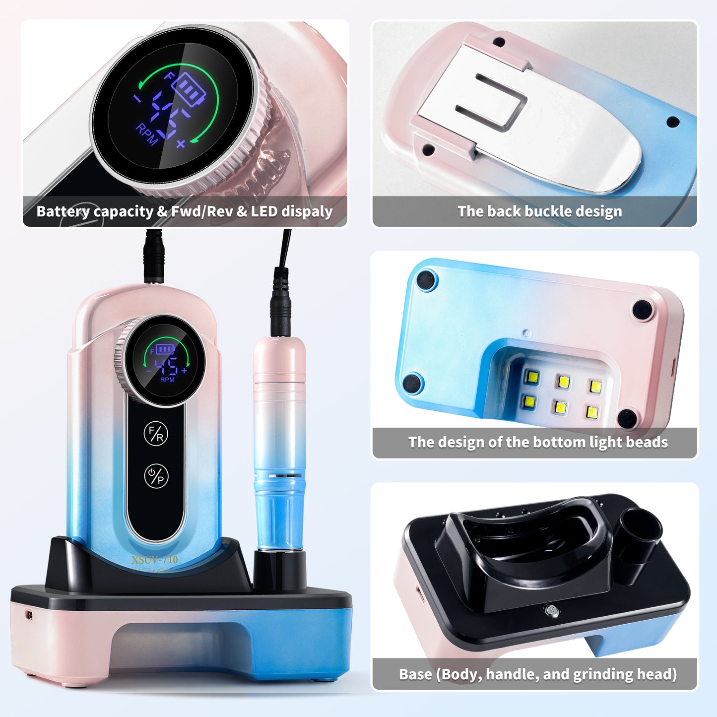 Portable Electric Nail Drill 45000RPM - Rechargeable Professional E-File Kit