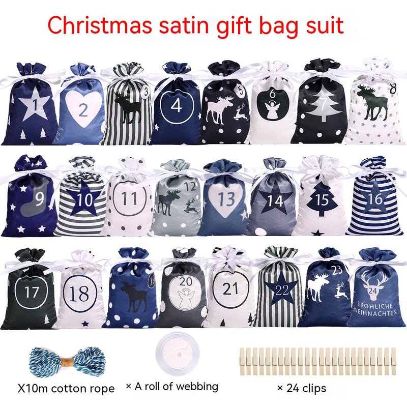 Christmas Advent Calendar Satin Gift Bags Set - Multicolor Drawstring Packaging