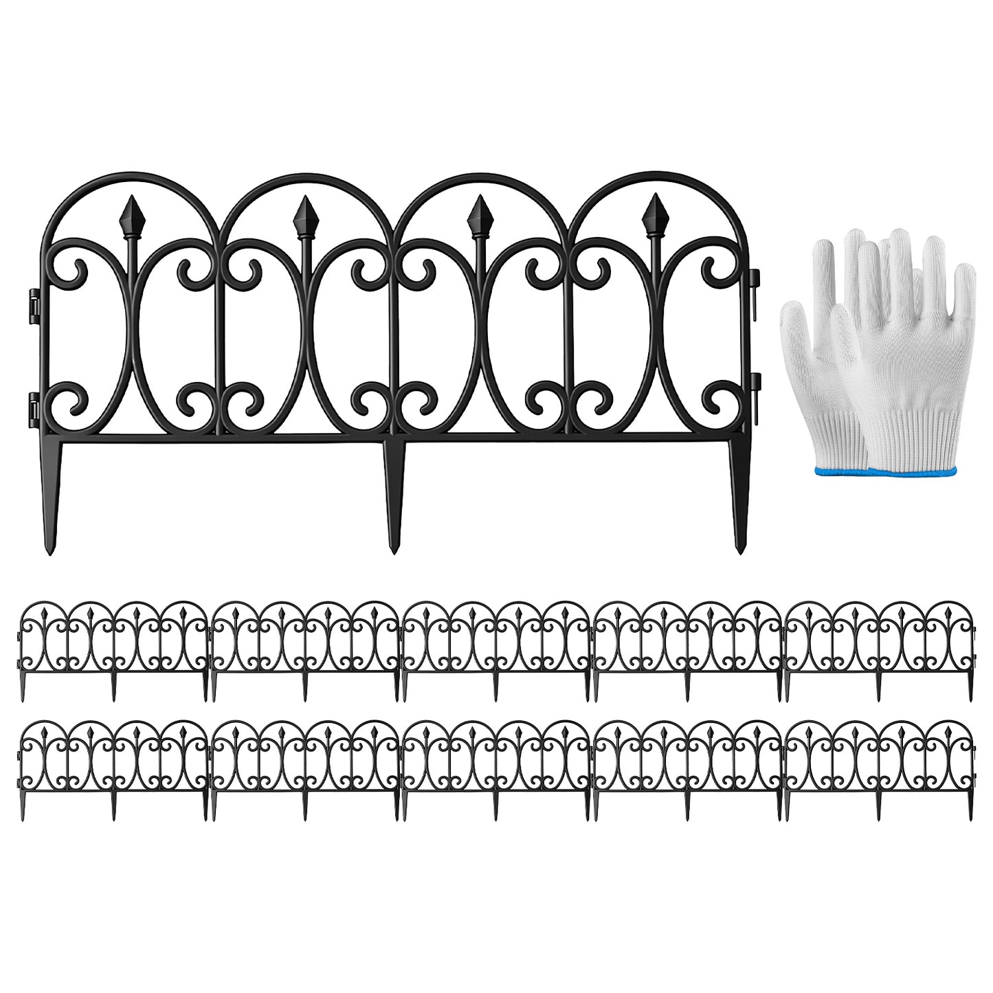 Garden Fence Panels 10 Pack Decorative Lawn Edging Border with Gloves, No-Dig Landscape Fencing, 19.3FT