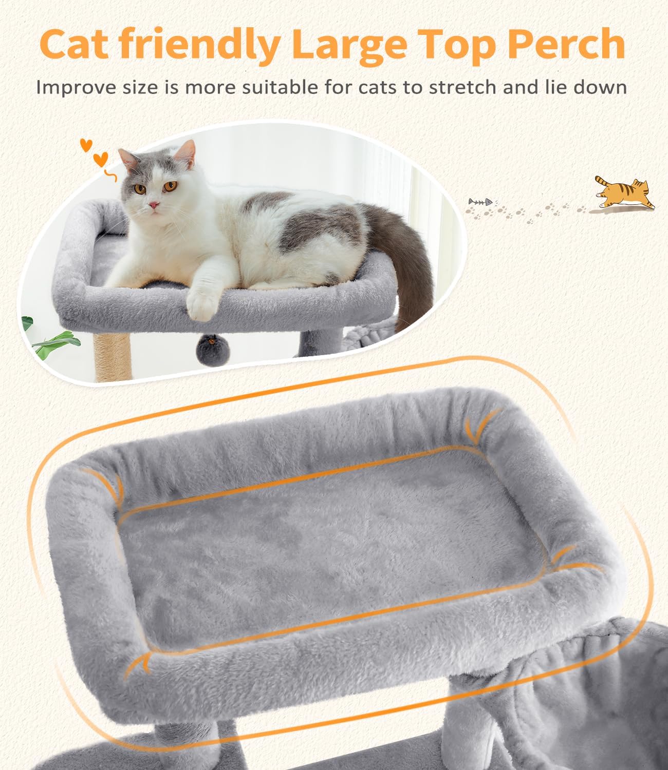 Large Multi-Tier Cat Tree with Sisal Scratching Posts and Widened Perches - Light Gray