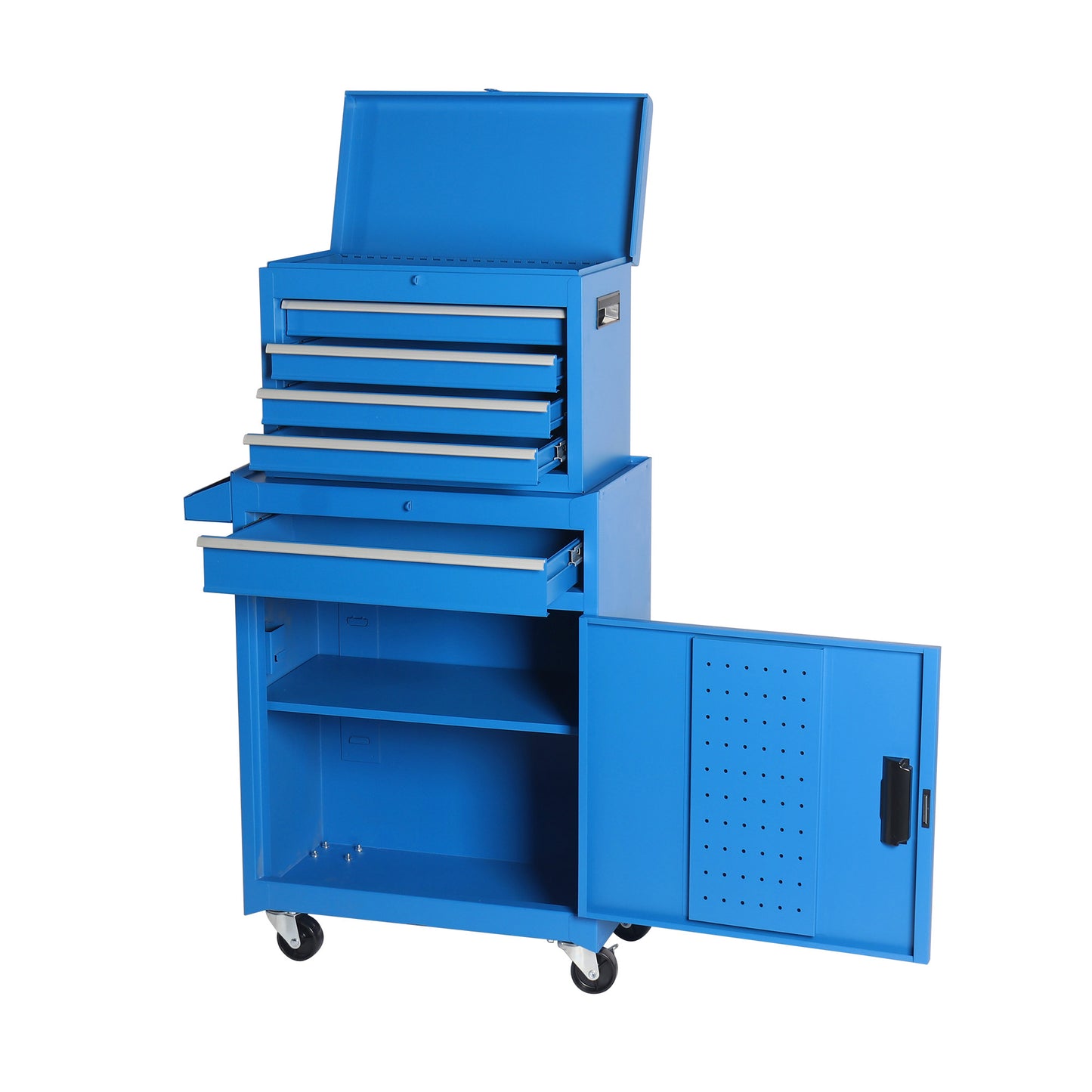 Rolling Tool Storage Cabinet with Lockable Wheels and Detachable Top - Blue