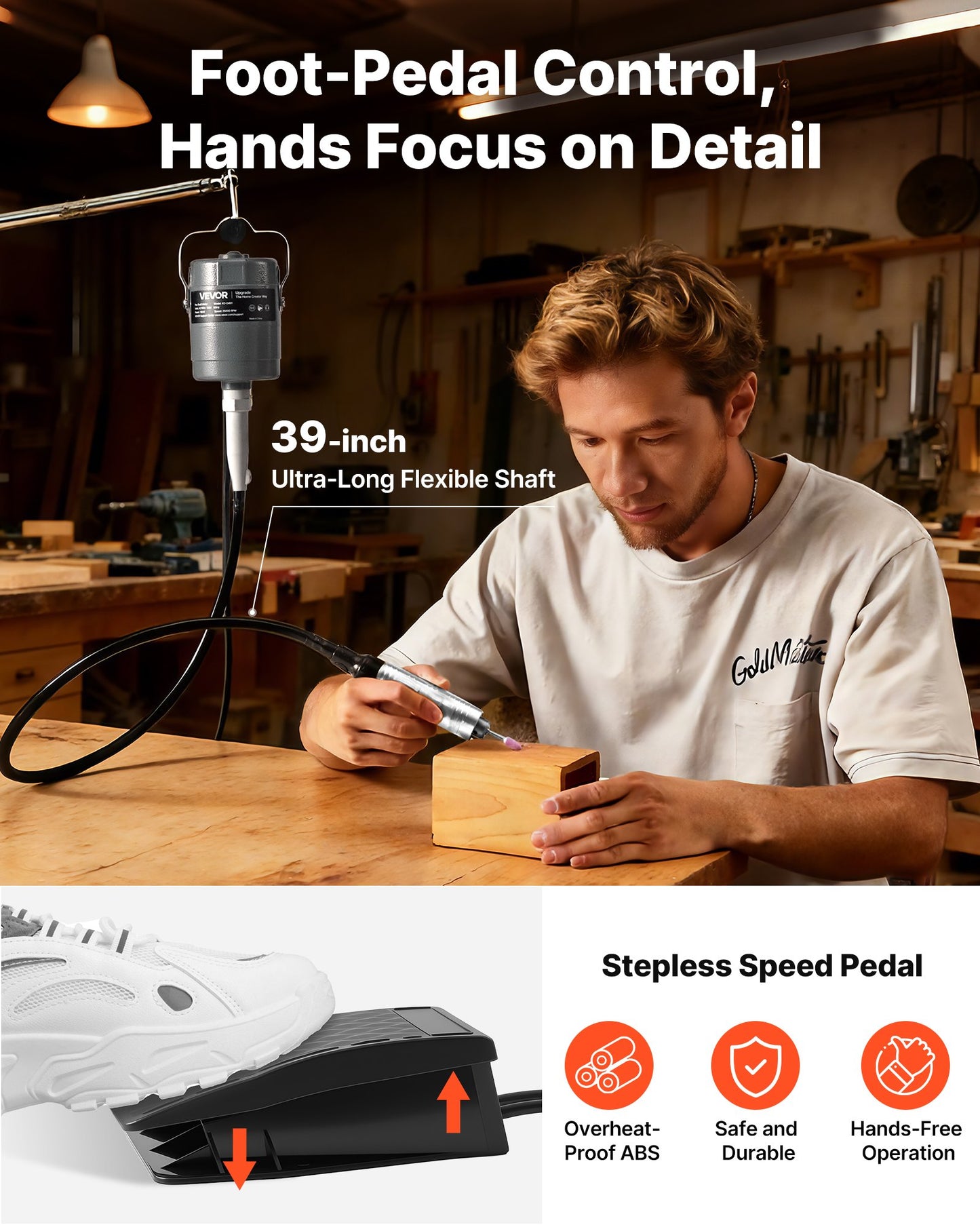 150W Flex Shaft Grinder Rotary Tool with 112 Accessories, Foot Pedal Control
