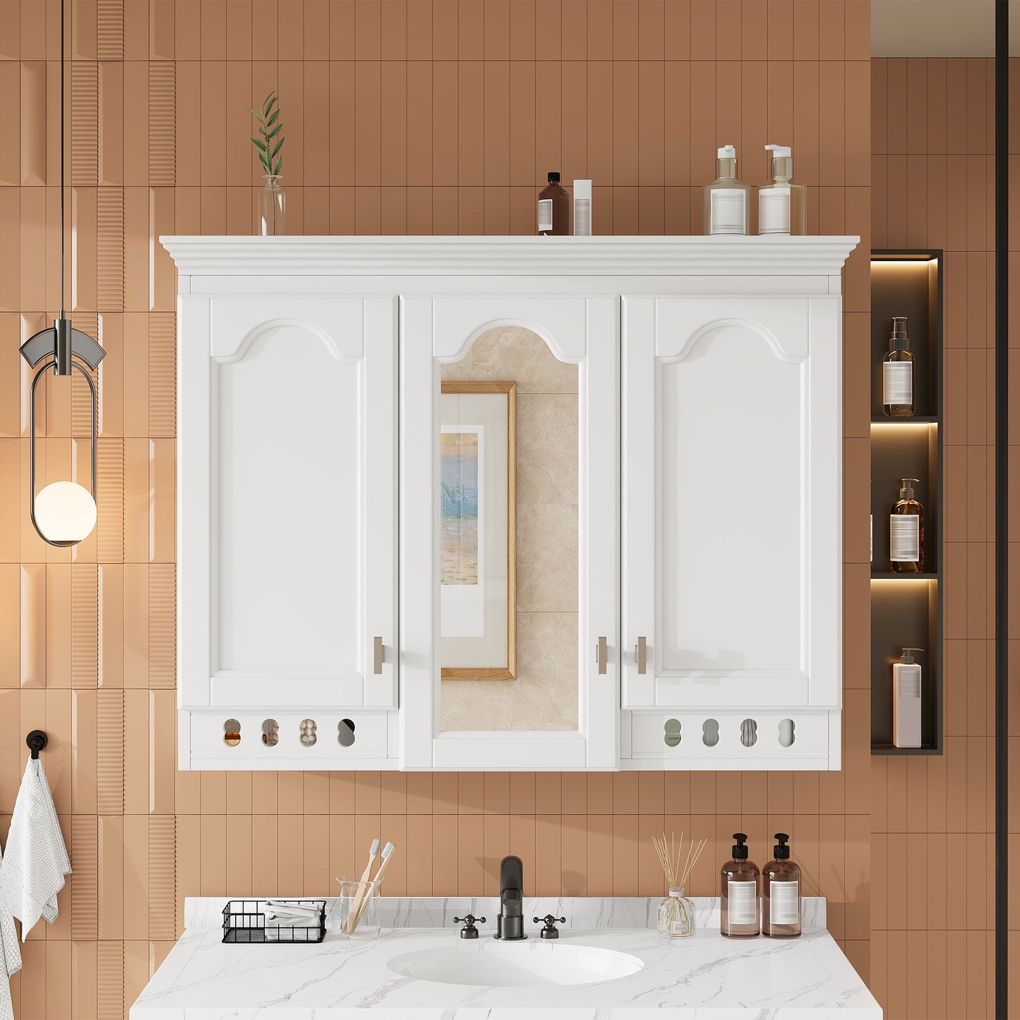 35 Inch Wall-Mount All-in-One Mirror Cabinet With Adjustable Shelves,
