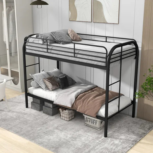 Twin Over Twin Bunk Bed - Sturdy Metal Frame with Safety Guardrails
