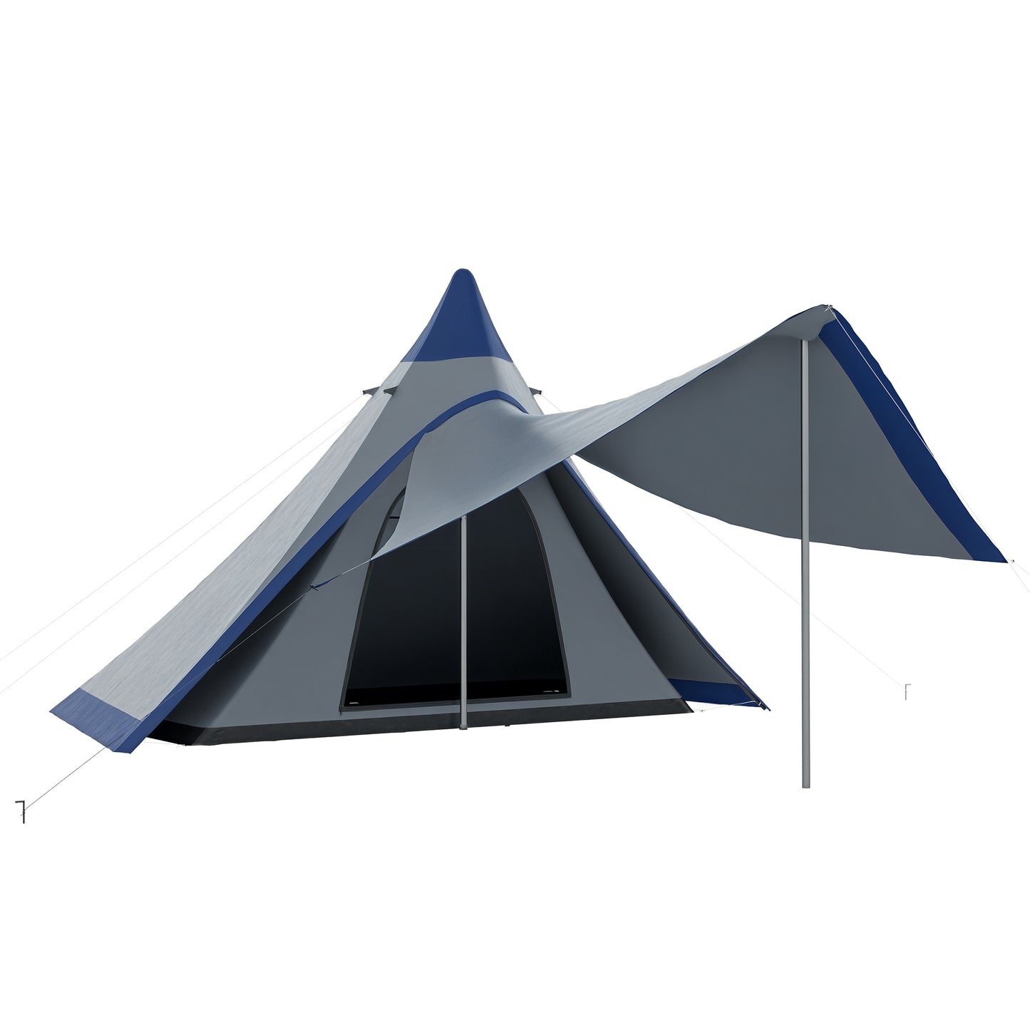 Waterproof 2-3 Person Camping Teepee Tent with Porch - Blue
