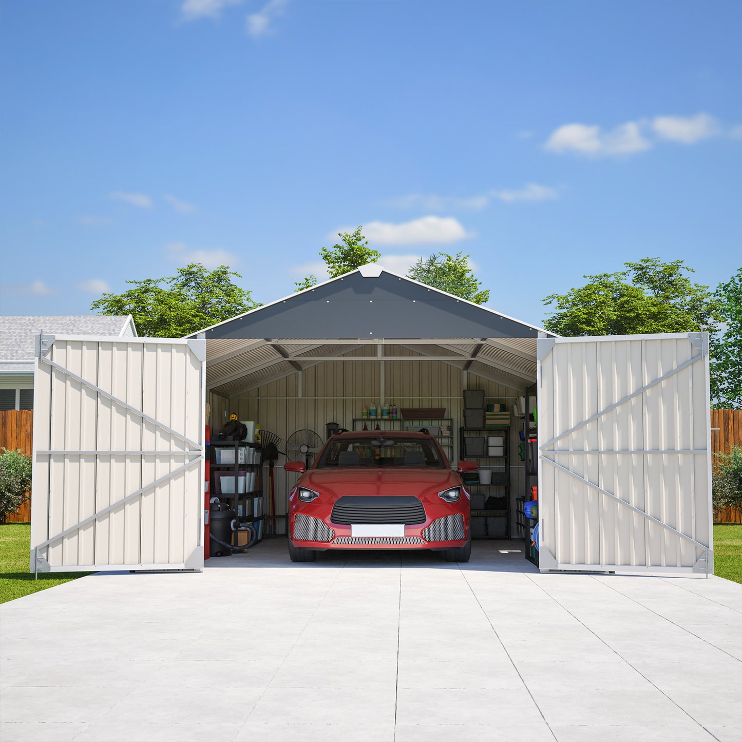 12x20 FT Outdoor Metal Shed - Spacious Storage with Double Doors