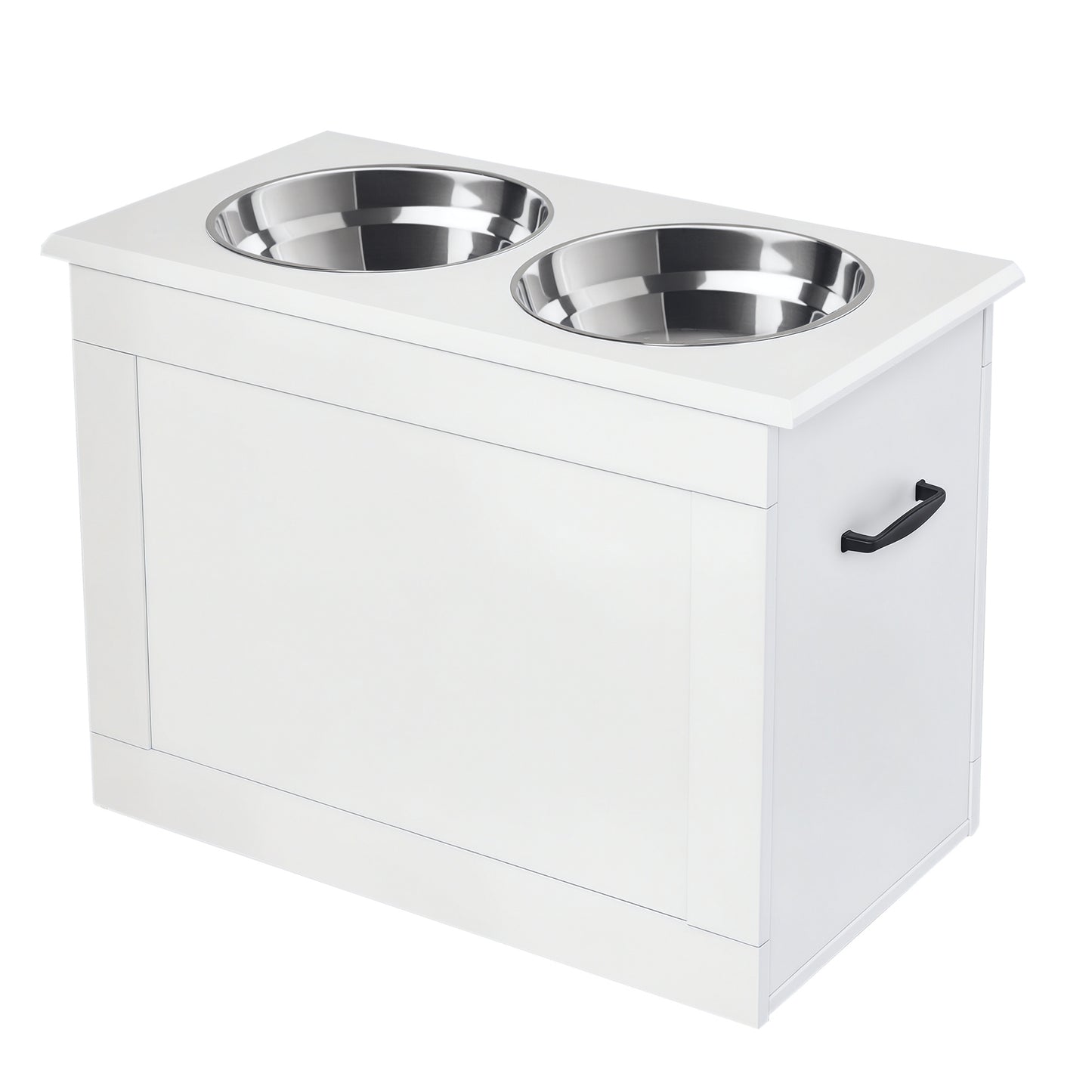 Raised Pet Feeding Station with Stainless Steel Bowls for Large Dogs - White