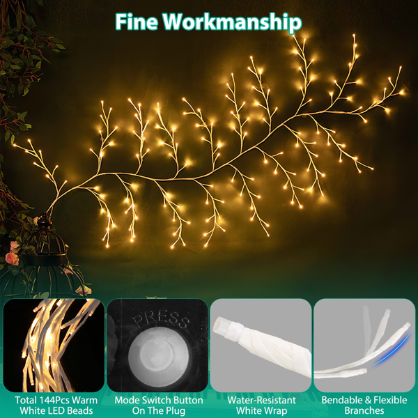 Lighted Birch Garland - 7.87ft with 144 LED Warm White Lights