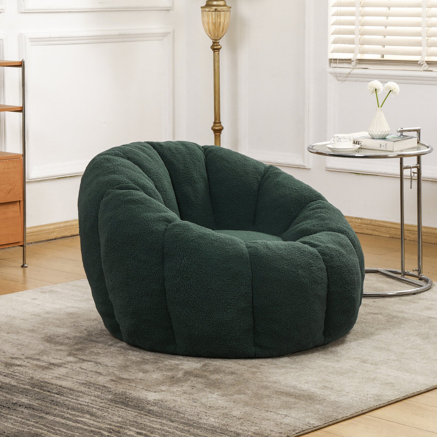 Comfortable Green Bean Bag Chair with Armrests - High-Density Foam