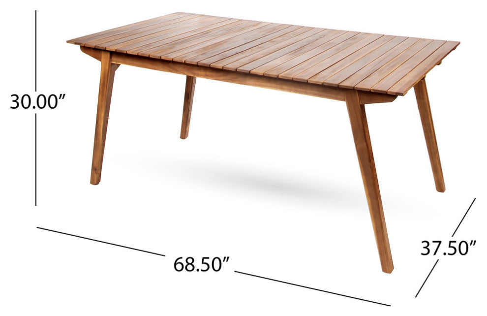 7-Piece Outdoor Dining Set - 69" Solid Wood Table & 6 Chairs