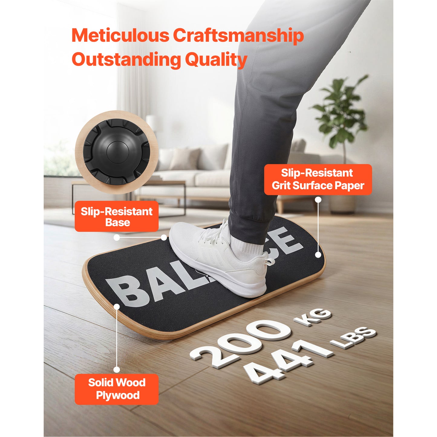 Adjustable Balance Board for Core Workout & Standing Desk Exercise - Wooden Wobble Trainer