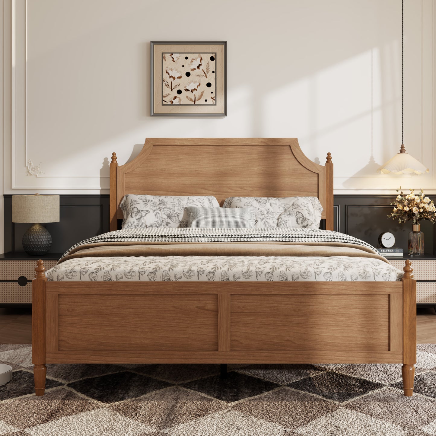 Full Farmhouse Platform Bed Frame with Headboard - Dark Brown
