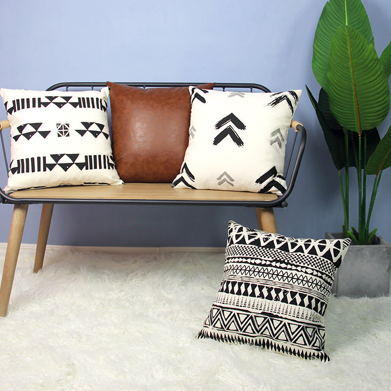 Luxury Geometric PU Leather Throw Pillow Cover - Modern Home Decor