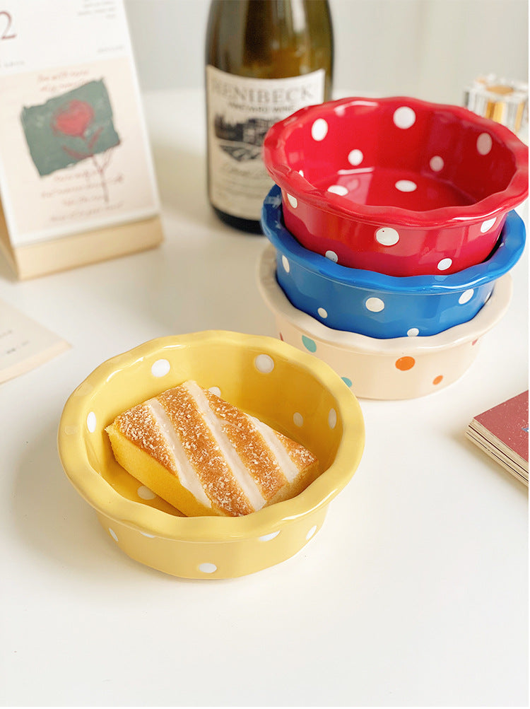 Polka Dot Porcelain Bowl Set - Cute Kitchen Dinnerware, 5-Inch