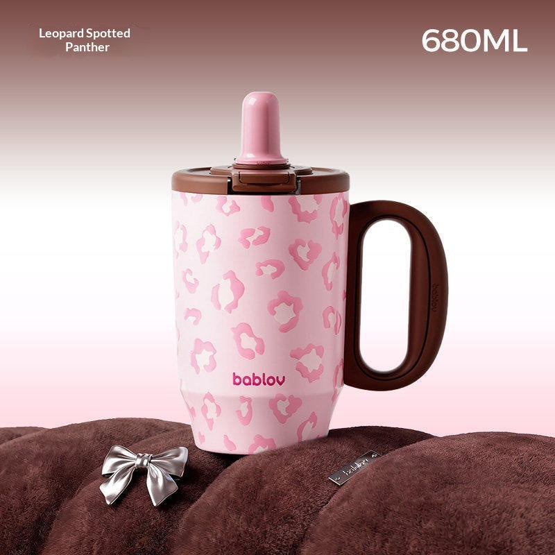 Insulated Drinkware Set with Handle and Straw - 680ML Dual-Use Cups for Outdoor Use