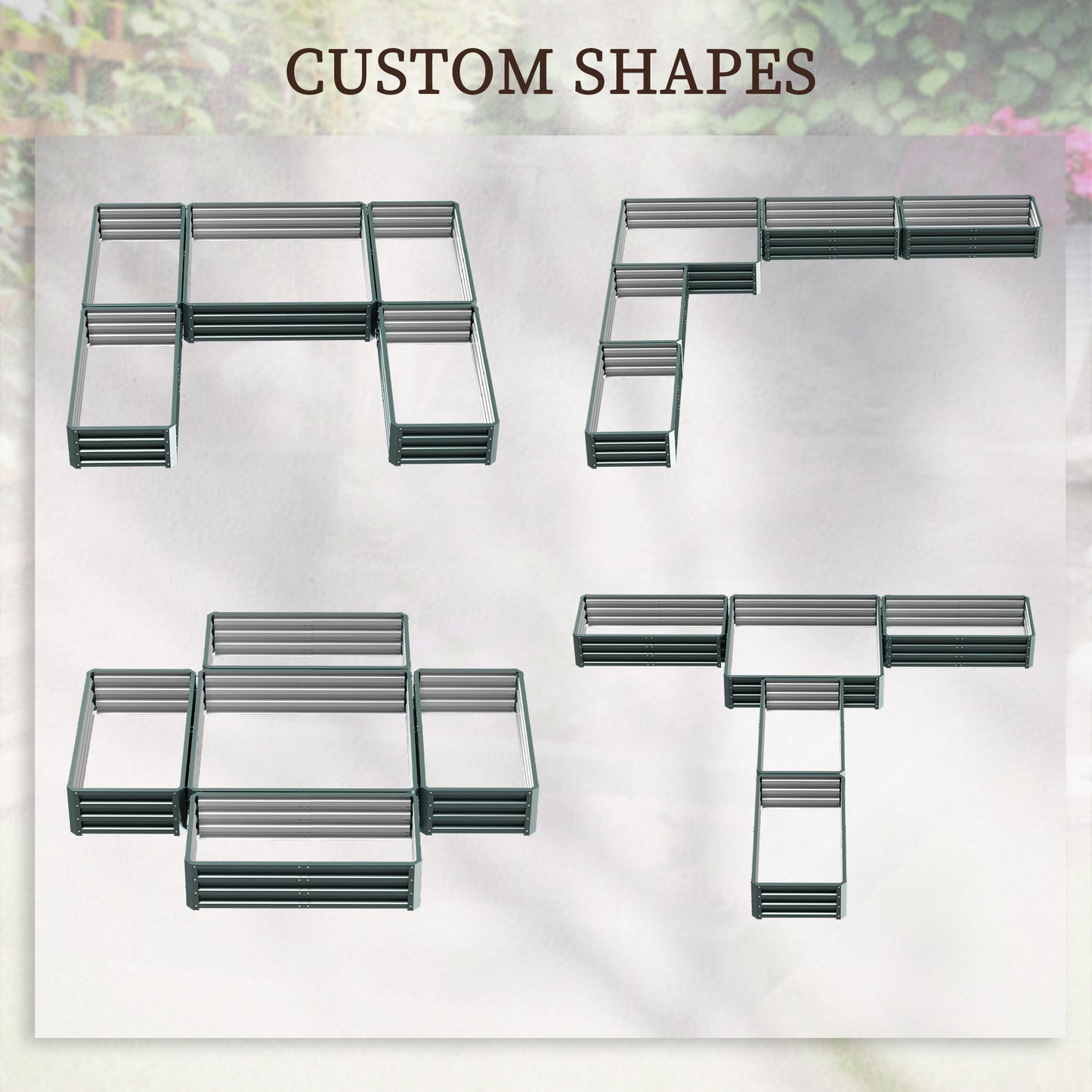 Large Steel Raised Garden Bed Set of 5 Outdoor Planters 8x8ft Green
