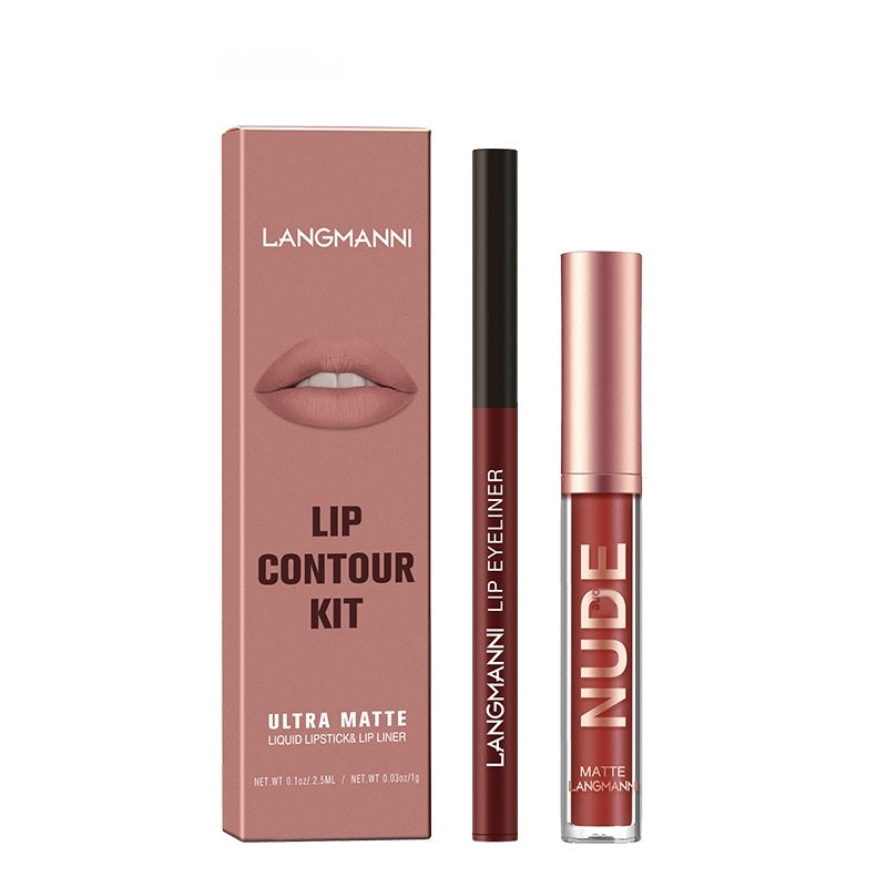 Lip Liner and Matte Lip Gloss Set - No Stain, Multiple Colors