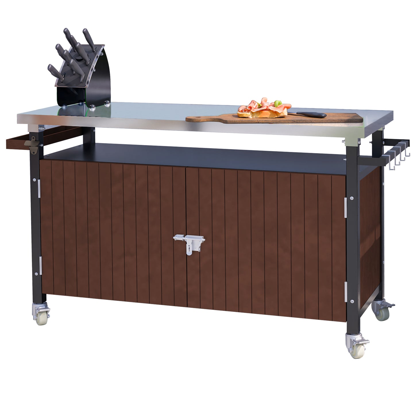 Outdoor Grill Cart with Stainless Steel Top & Wheels - 52.7"