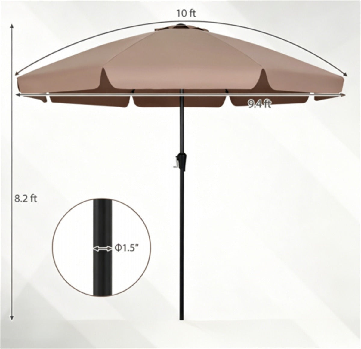 10ft Brown Scalloped Patio Umbrella with Tilt & Crank Control
