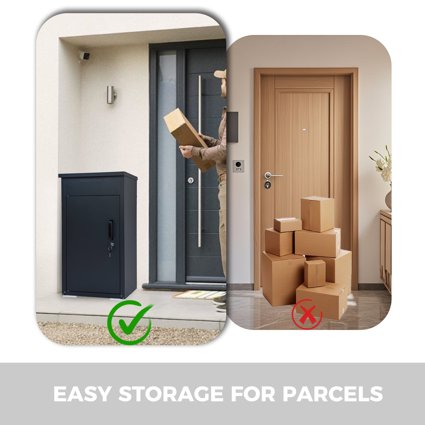 Lockable Steel Package Delivery Box with Mail Compartment - Large Outdoor Porch Mailbox