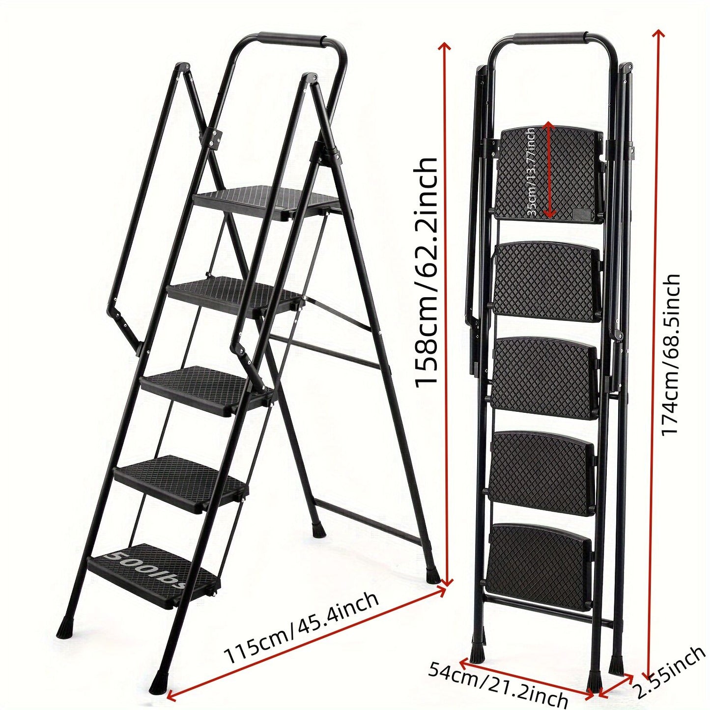 5-Step Folding Metal and Plastic Stepladder with Anti-Slip Pedals – Lightweight Indoor Outdoor