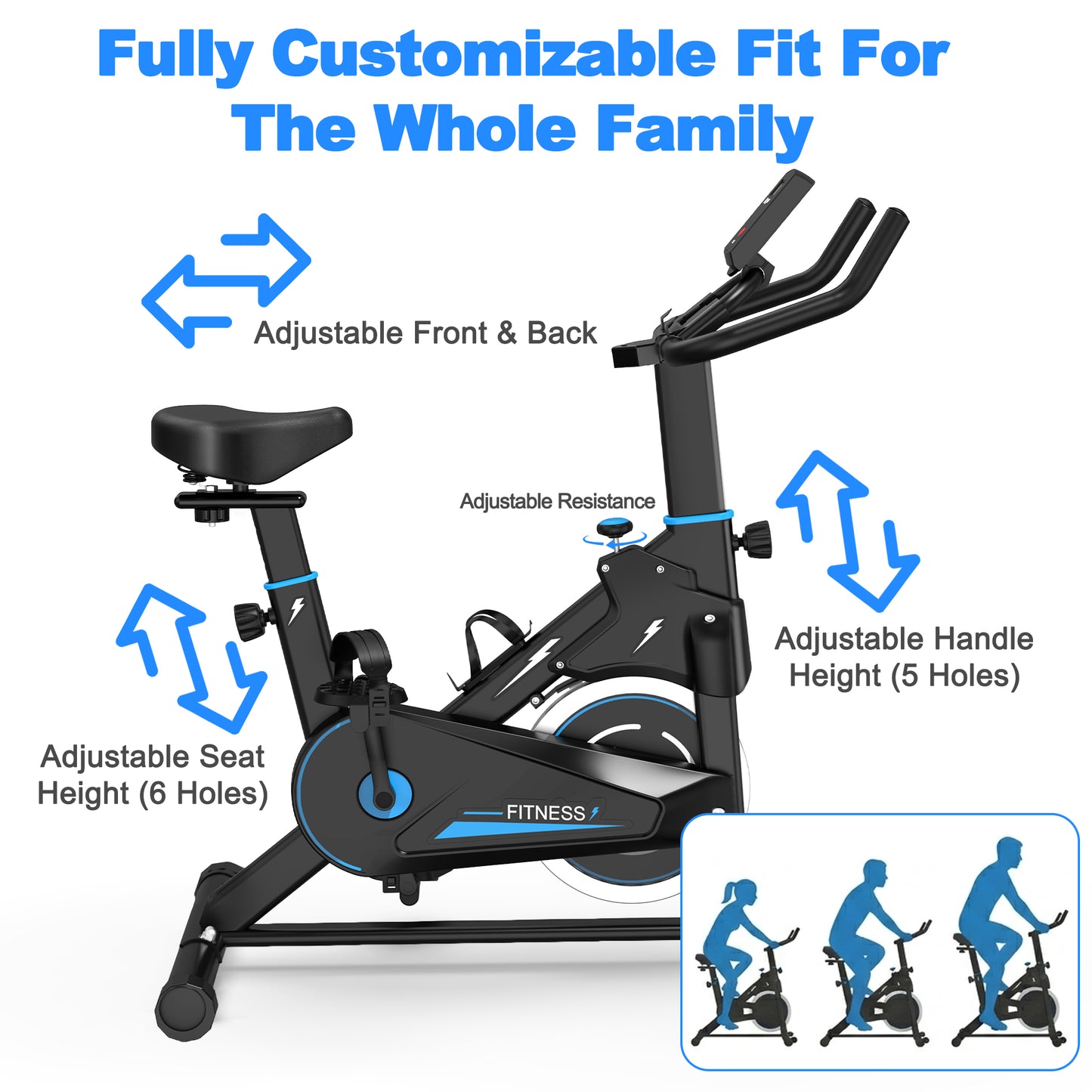 Indoor Exercise Bike with Adjustable Resistance & Monitor - Black/Blue
