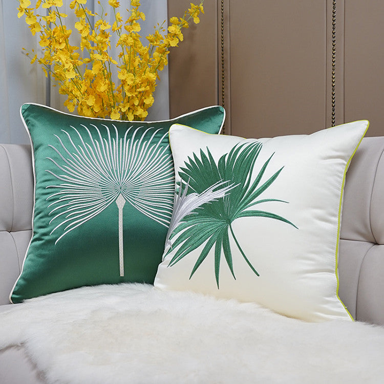 Minimalist Green 45x45cm Embroidered Pillowcase - Modern Home Decor