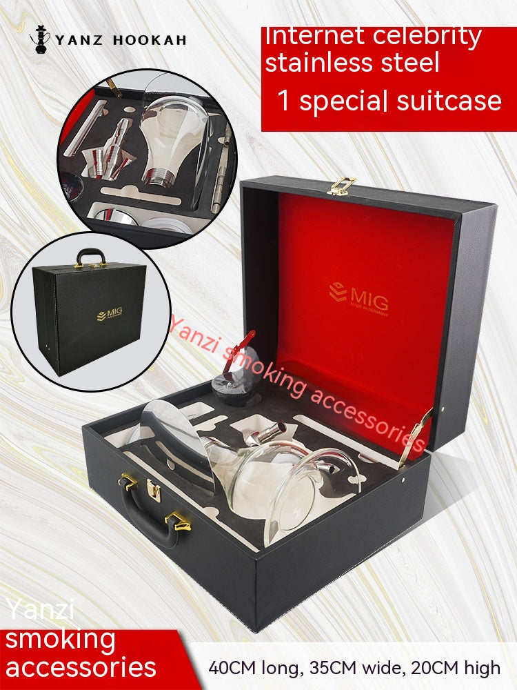 Stainless Steel Hookah Full Set with Multiple Tubes - Large Home Bar