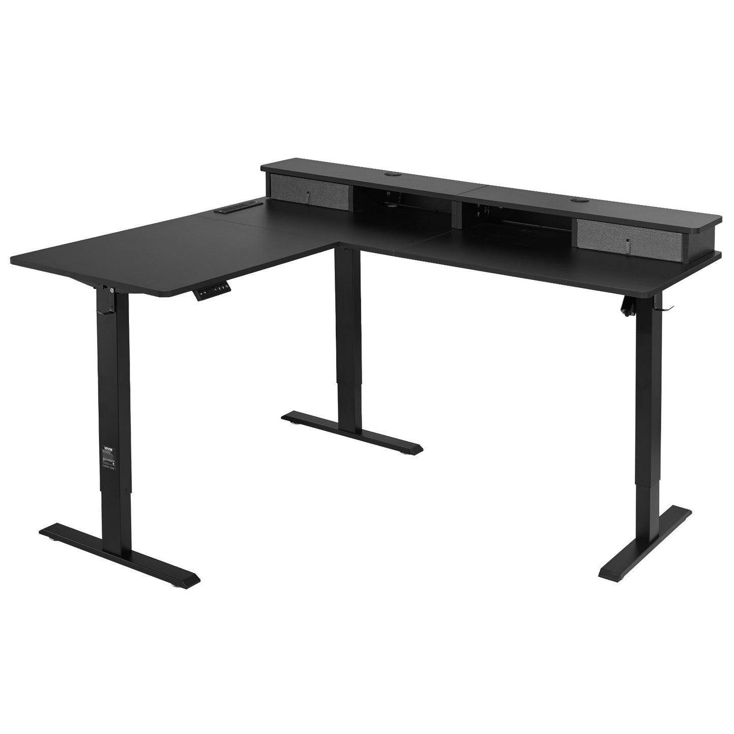Electric Adjustable L-Shaped Gaming Desk with Light Strip - Black