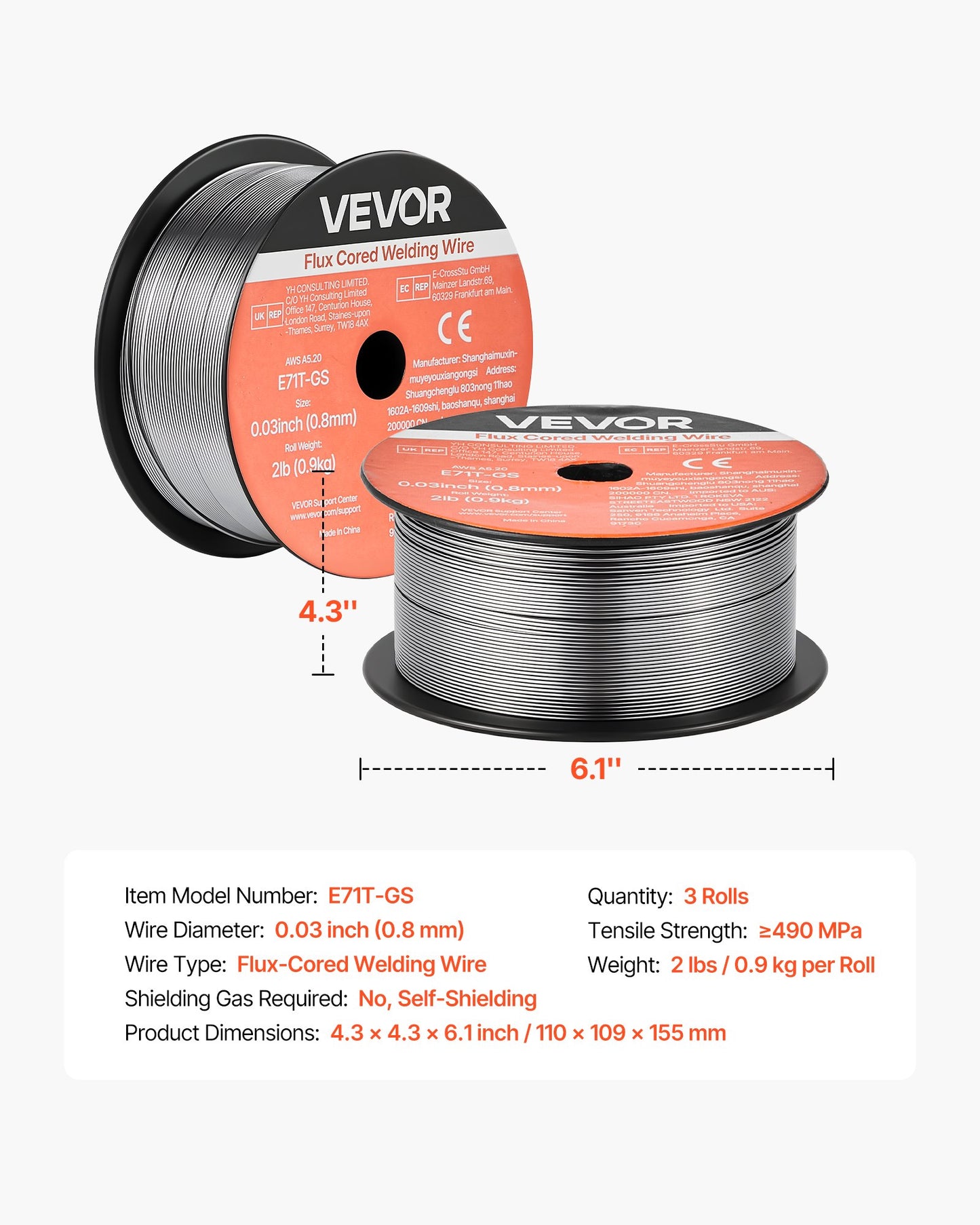 Flux Core MIG Welding Wire 0.03-inch Gasless for All Position Steel, Pack of 3