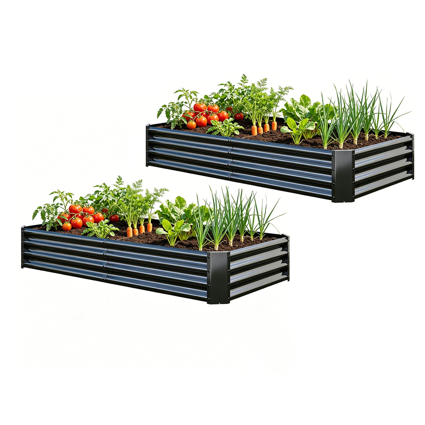 Metal Raised Garden Beds - 2PCS Black 6x3x1ft Planters