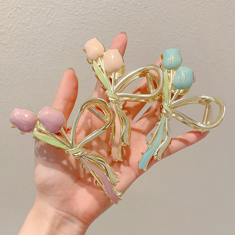 Elegant Tulip Metal Hair Grip Set - Women’s Hair Accessories, Multiple Colors