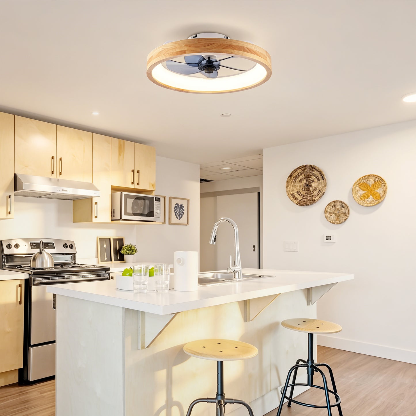 20" Modern Ceiling Fan with Lights & Remote - Matte White
