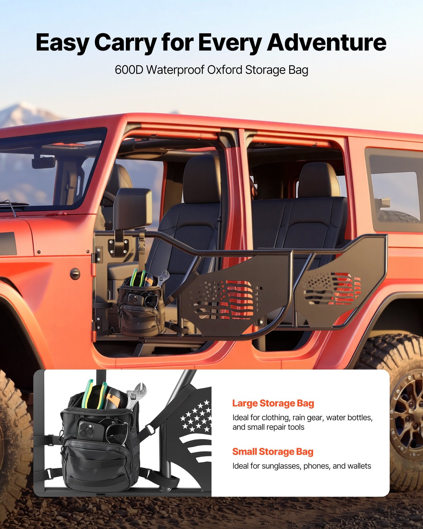 Jeep Tube Doors 4-Door Off-Road Flag Pattern, Fits JL & Gladiator, Black