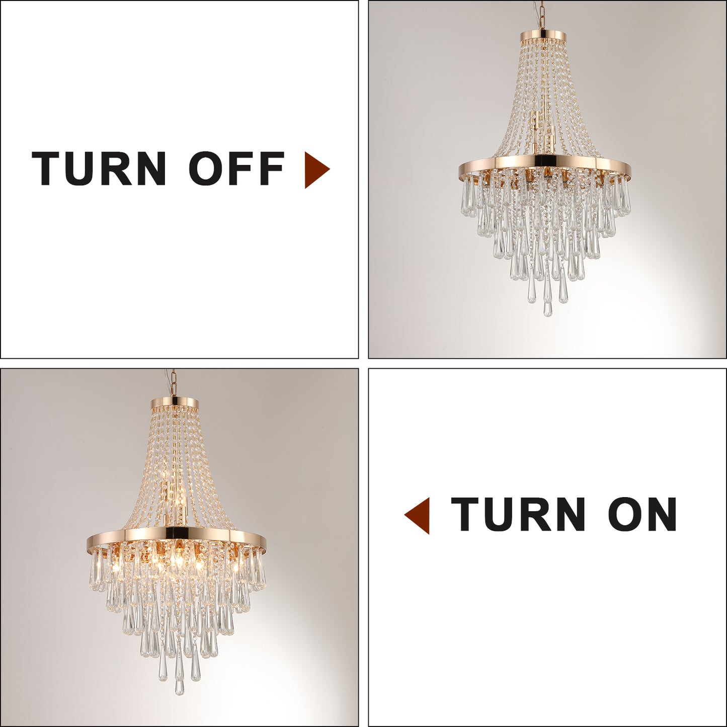Modern Crystal Pendant Chandelier - 11-Light Golden Finish