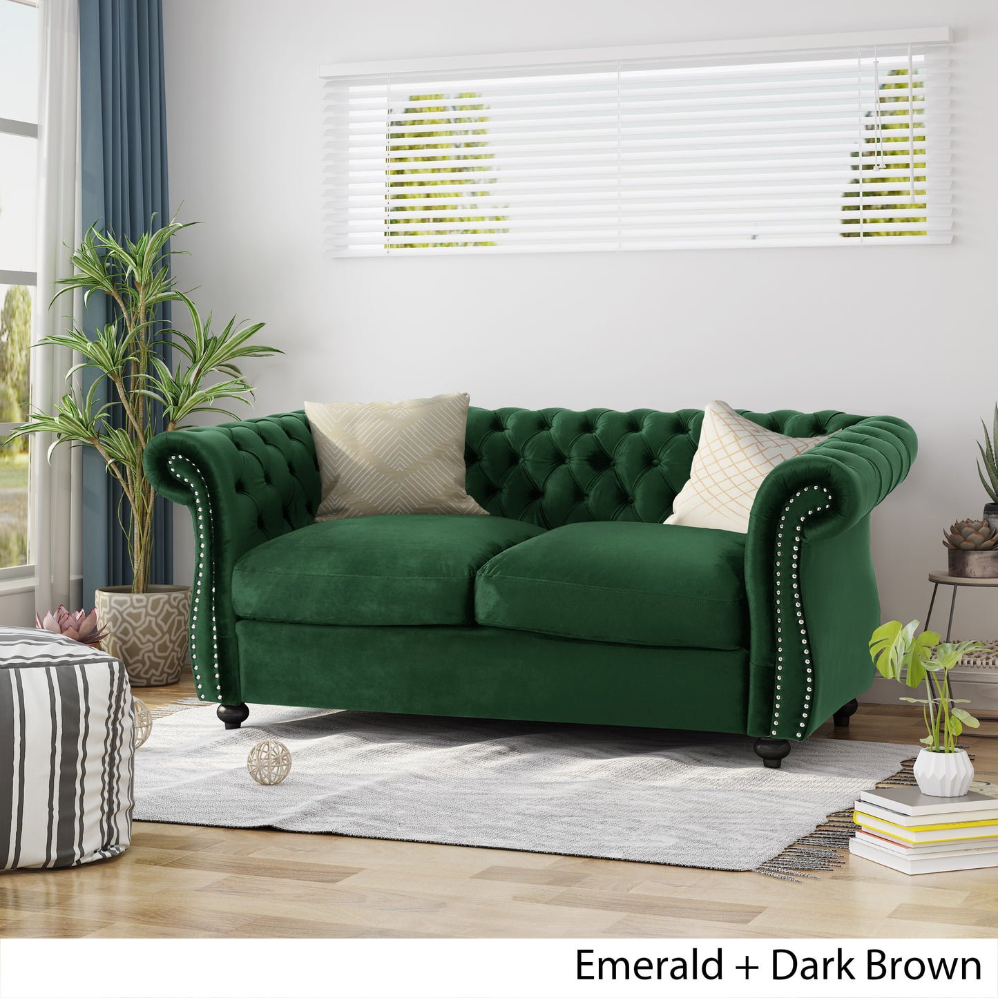 Chesterfield Loveseat Sofa - Emerald Velvet, 2-Seater