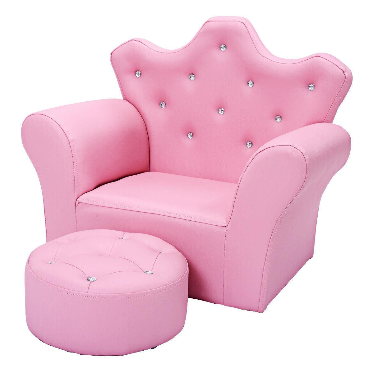 Kids Pink Sofa with Ottoman - Ergonomic Design, 110 lbs Capacity