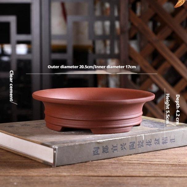 Double-Lined Round Flower Pot with Four Legs - Yixing Clay Home Garden Storage