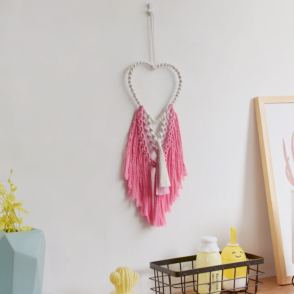 Heart Shaped Hand-Woven Fabric Tapestry Love Pendant for Home & Decor