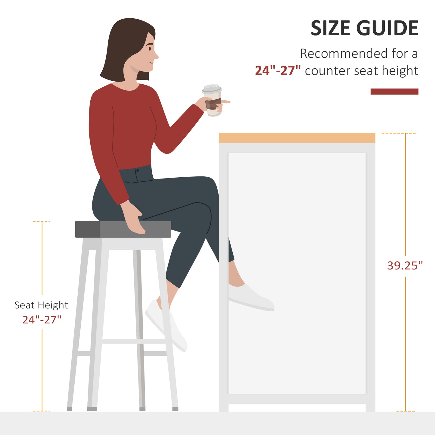 Modern Bar Table with 3 Storage Shelves - White Kitchen Dining Table