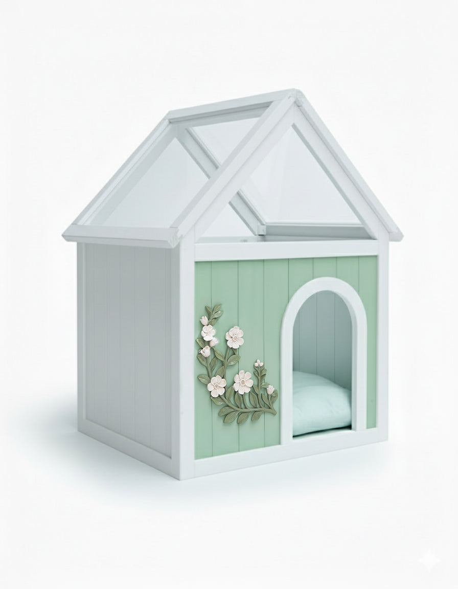 Indoor Cat House with Acrylic Roof — Wooden Pet Shelter for Small Cats & Dogs