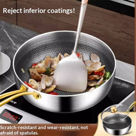 Stainless Steel Double-Sided Honeycomb Fry Pan Non-Stick Coating-Free Kitchen Cookware