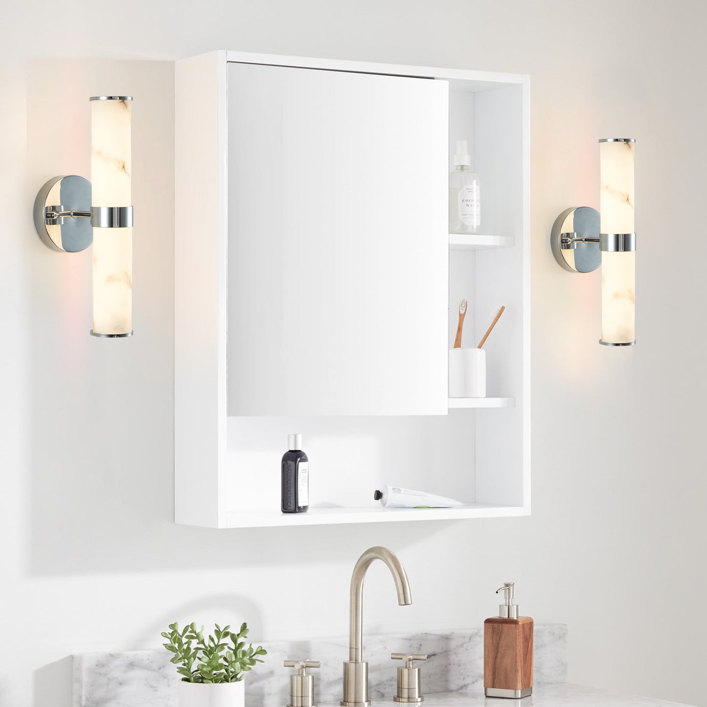Set of 2 Modern Marble Texture Wall Sconces - Chrome Trim